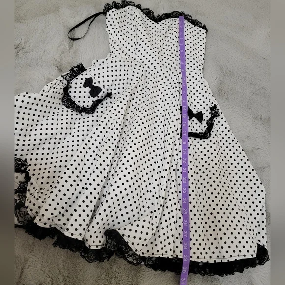 Vintage Style Black And White Lace Polka Dot Dress - Picture 9 of 9